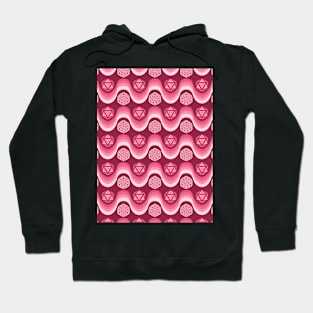 Retro Inspired D20 Dice and Color Wave Seamless Pattern - Pink Hoodie